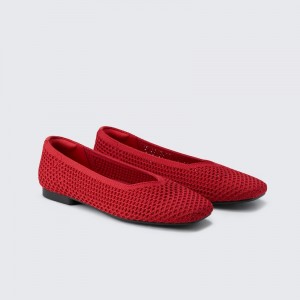 Sapatos Rasos VIVAIA Square-Toe V-Cut Mesh Margot 2.0 Feminino Vermelhas | VJX-8586